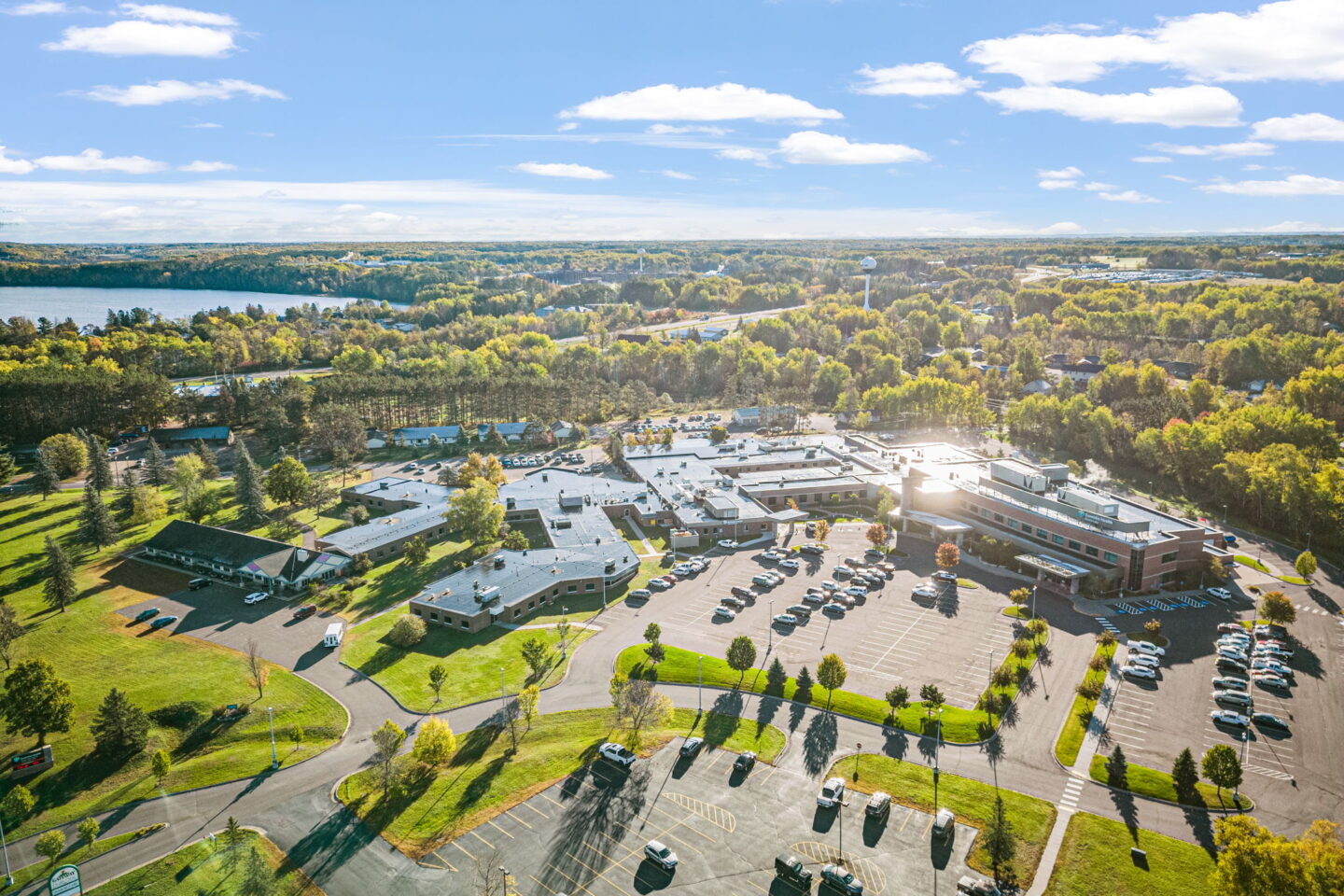 Aerial view of Moose Lake Village senior living community in Moose Lake, Minnesota.
